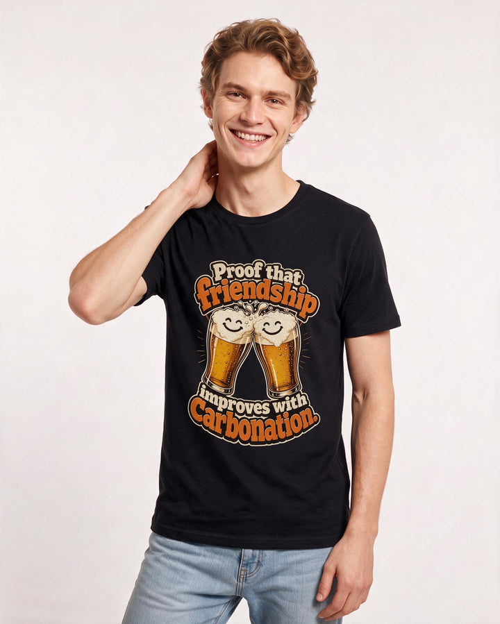 Funny Beer Men's Black T-Shirt – Proof that friendship improves with carbonation. product image 3