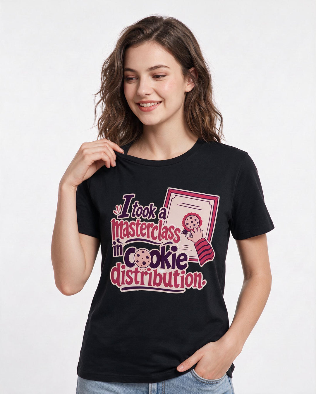 Family Women's Black T-Shirt – I took a masterclass in cookie distribution. product image 3