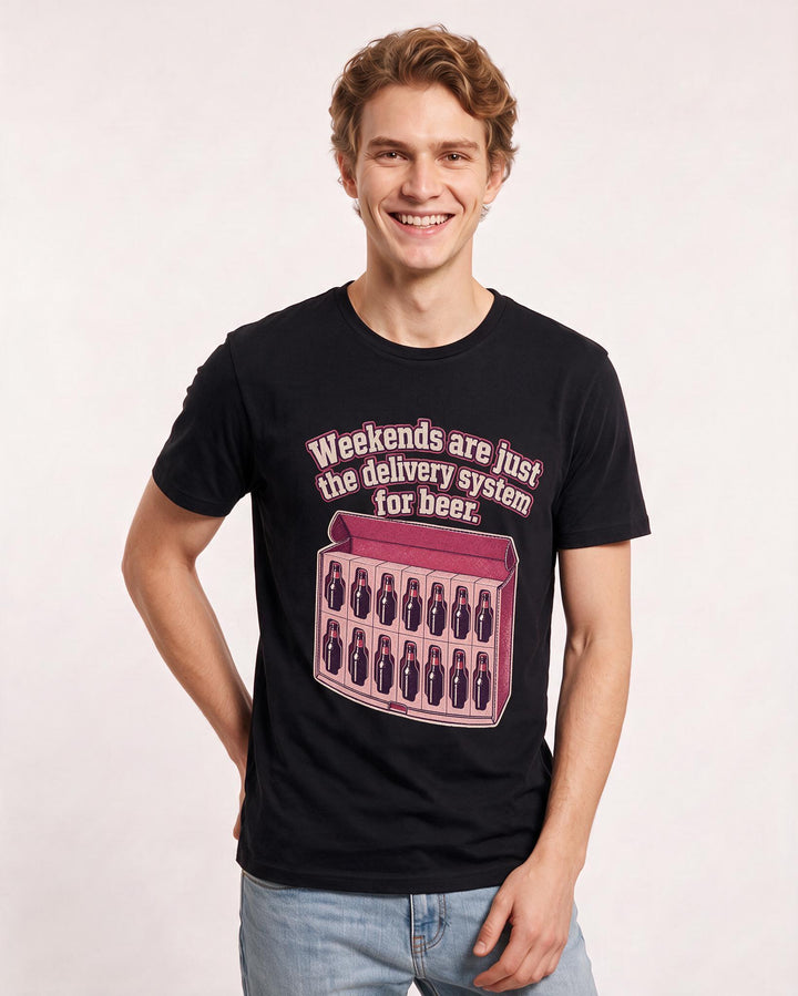 Beer Men's Black T-Shirt – Weekends are just the delivery system for beer. product image 3