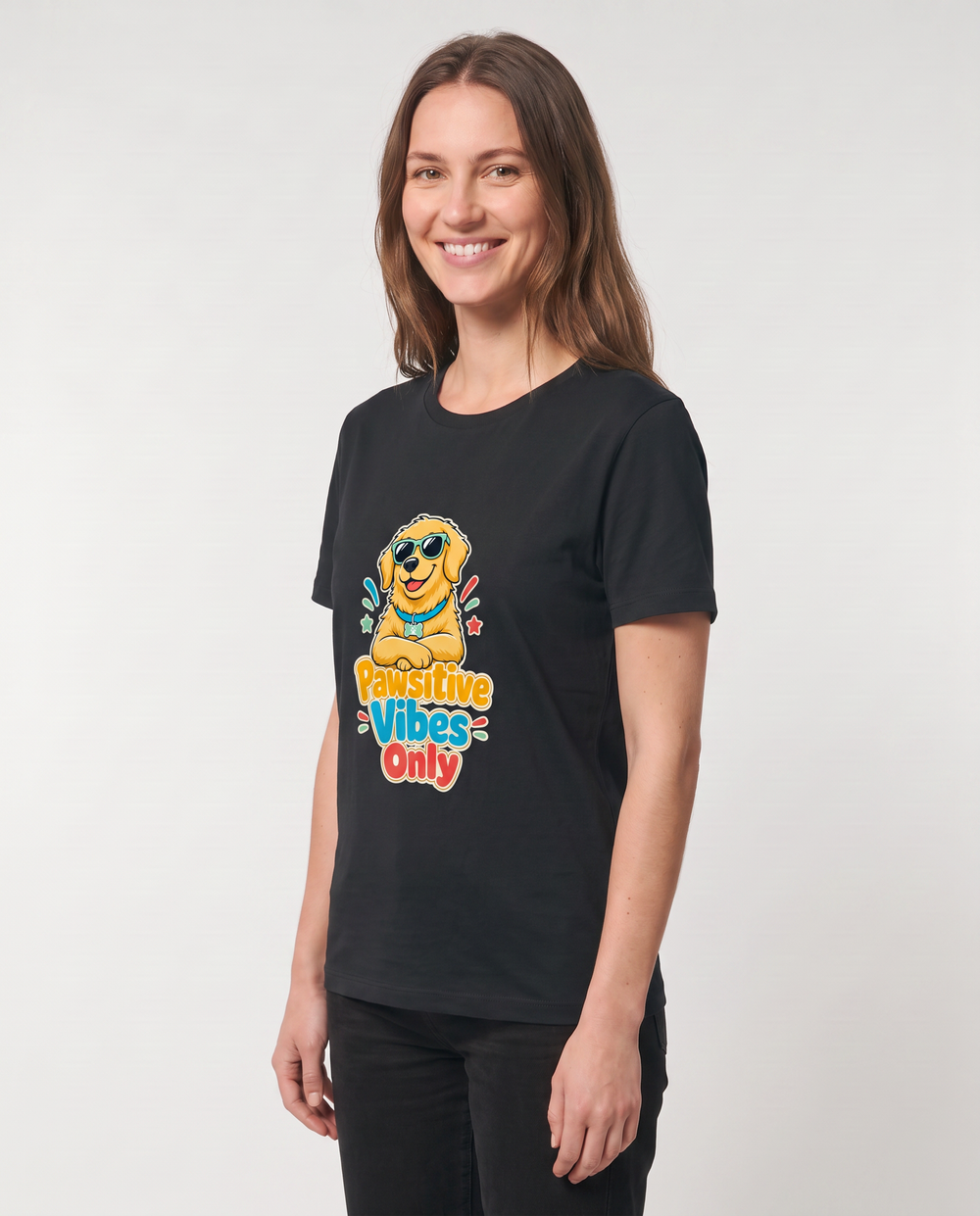 Pawsitive Vibes Only Black T-Shirt mockup 2