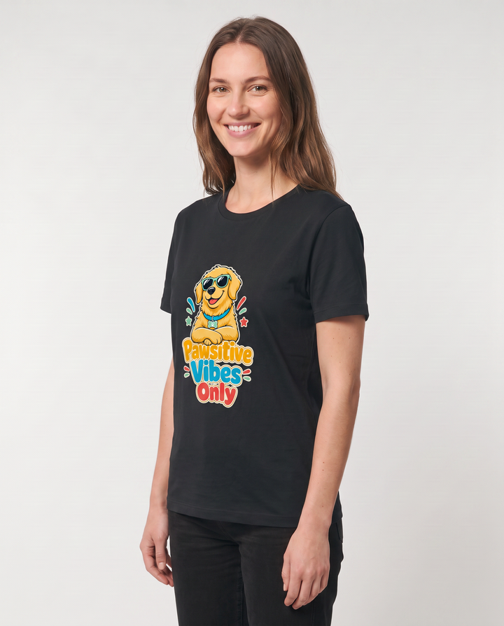 Pawsitive Vibes Only Black T-Shirt mockup 2
