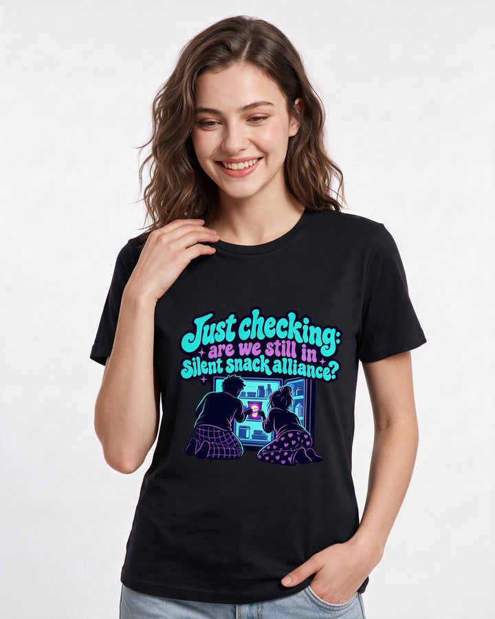 Couples Black T-Shirt for Women – Everyday Expression Graphic Tee product image 1