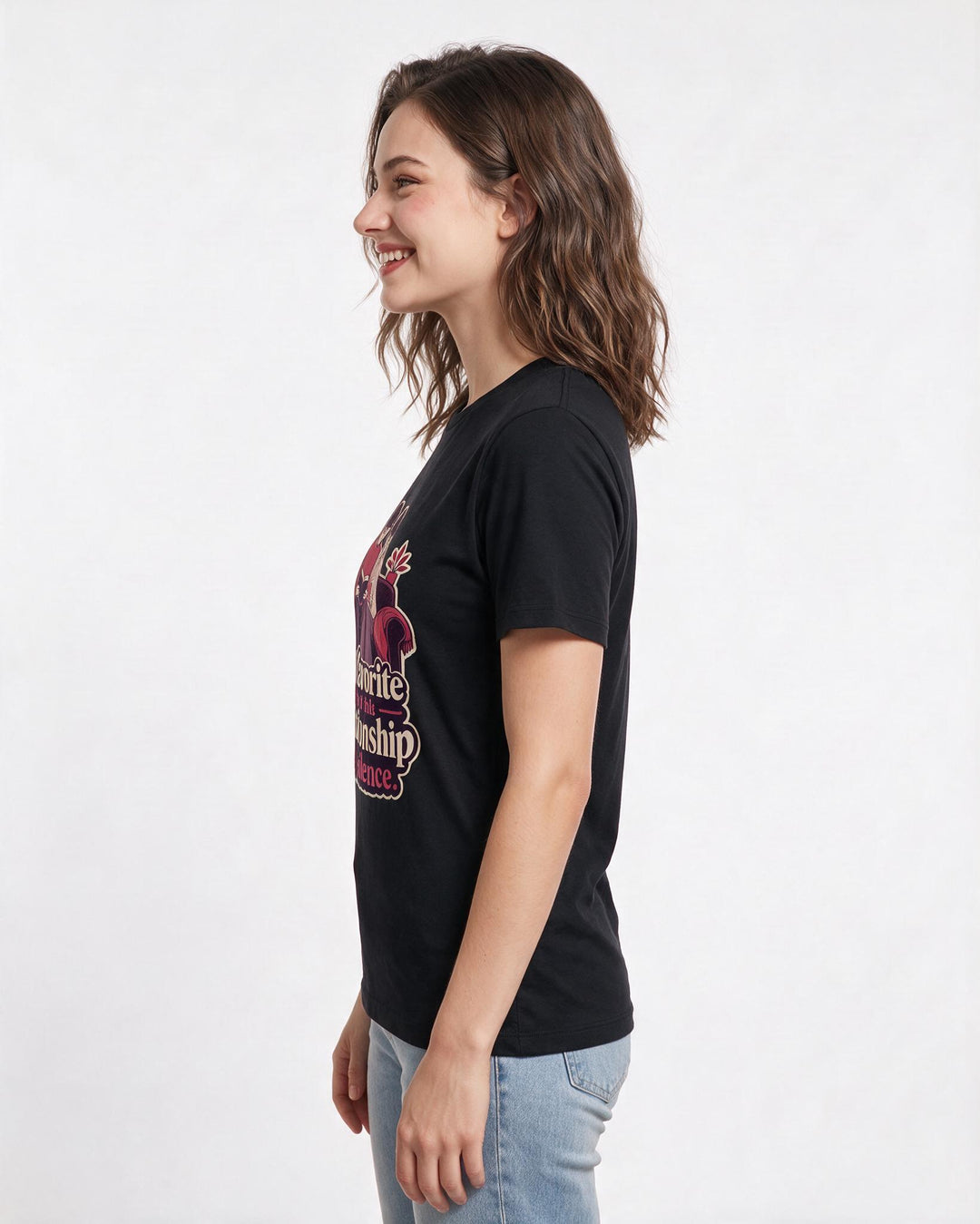 Couples Women's Black T-Shirt – My favorite part of this relationship is the silence. product image 2