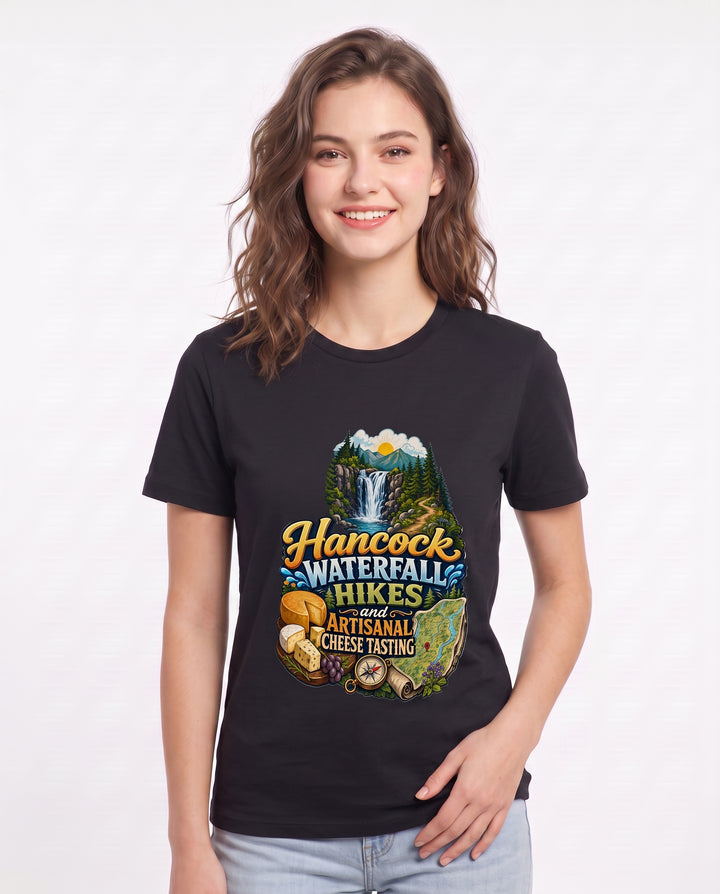 Hancock waterfall hikes and artisanal cheese tasting Women's Black T-Shirt product image 1