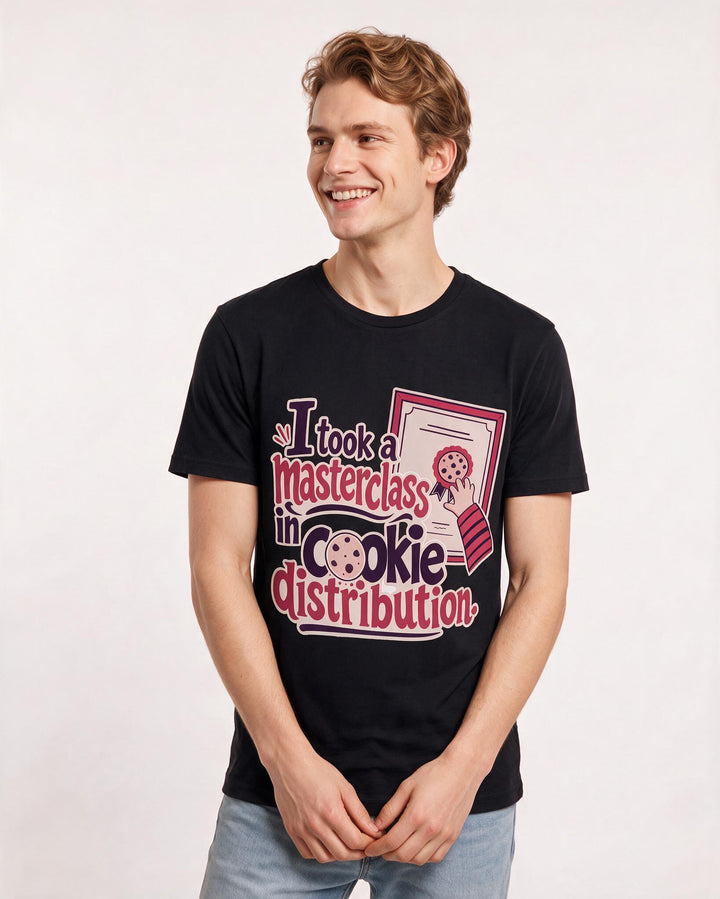 Funny Mom Men's Black T-Shirt – I took a masterclass in cookie distribution. product image 3