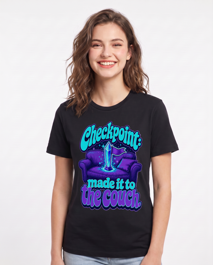 Gaming Women's Black T-Shirt – Checkpoint: made it to the couch. product image 1