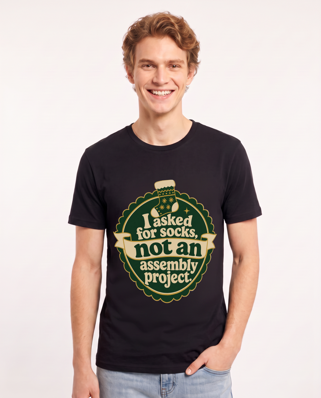Christmas Men's Black T-Shirt - I asked for socks, not an assembly product image 1