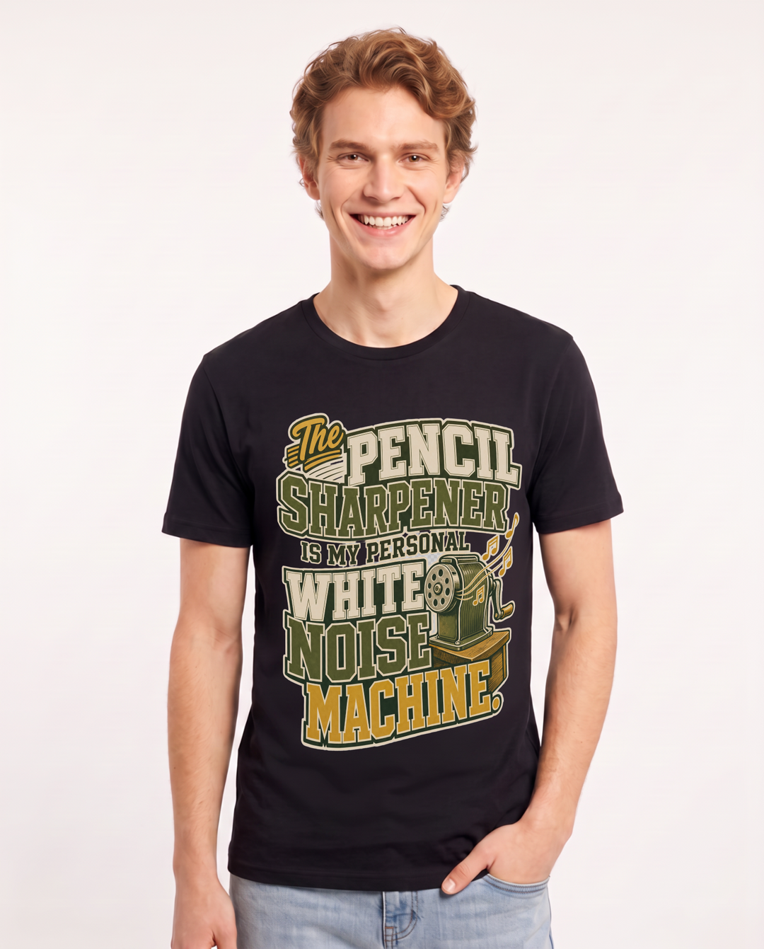 Funny Teacher Men's Black T-Shirt – The pencil sharpener is my personal white noise machine. product image 1