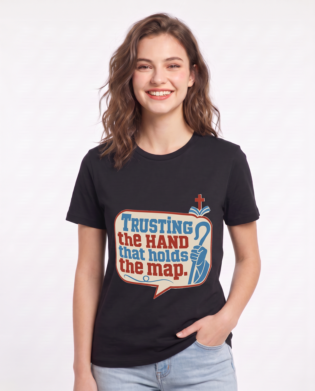 Graphic Women's Black T-Shirt - Trusting the hand that holds the map. product image 3