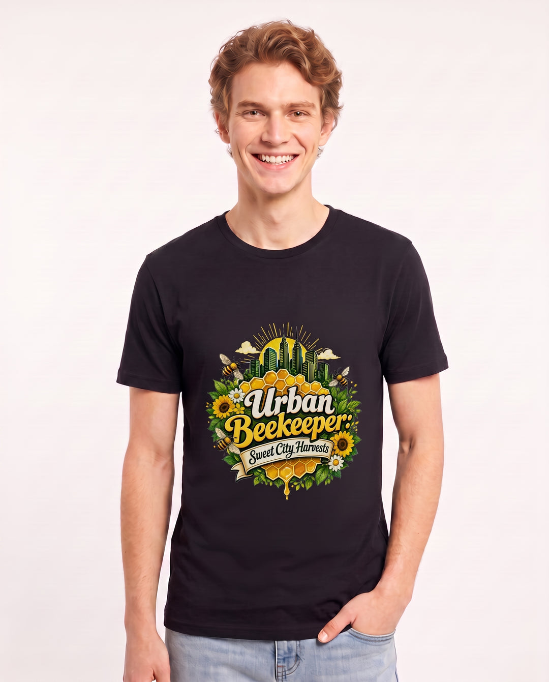 Urban Beekeeper: Sweet City Harvests Men's Black T-Shirt product image 1