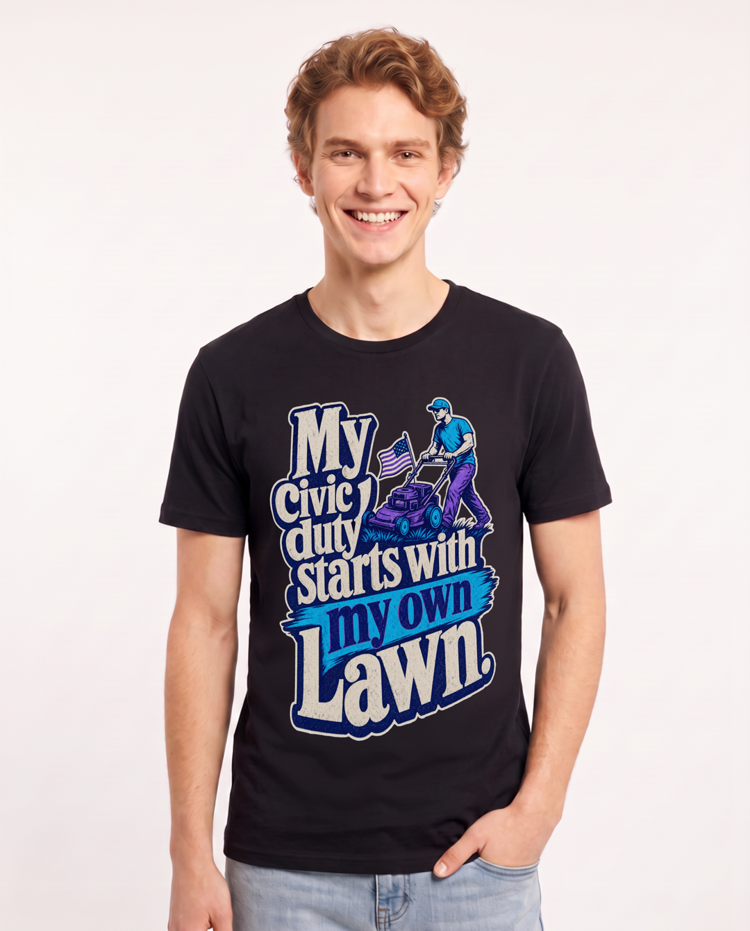 Patriotic Men's Black T-Shirt – My civic duty starts with my own lawn. product image 1
