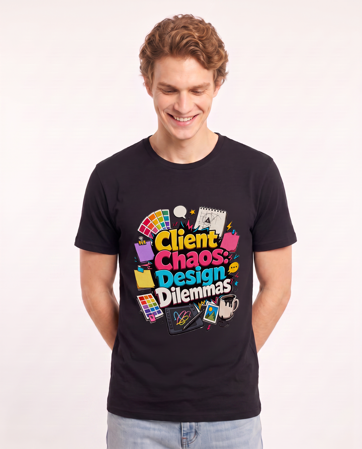 Client Chaos: Design Dilemmas Men's Black T-Shirt product image 1