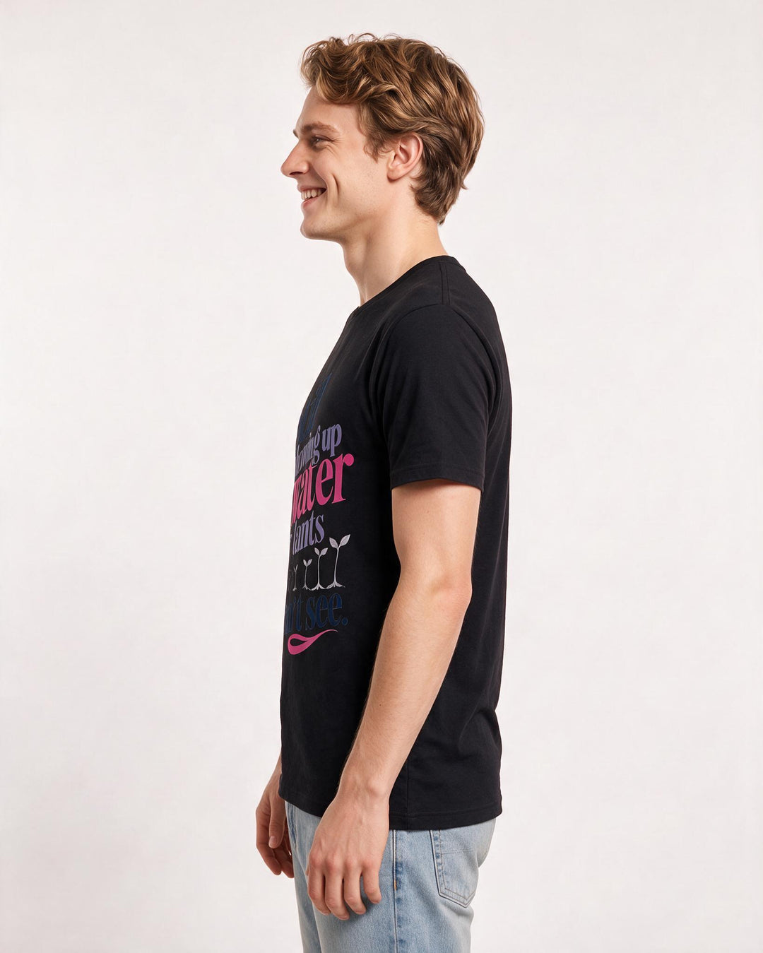Christian Faith Men's Black T-Shirt – Still showing up to water plants I can't see. product image 2