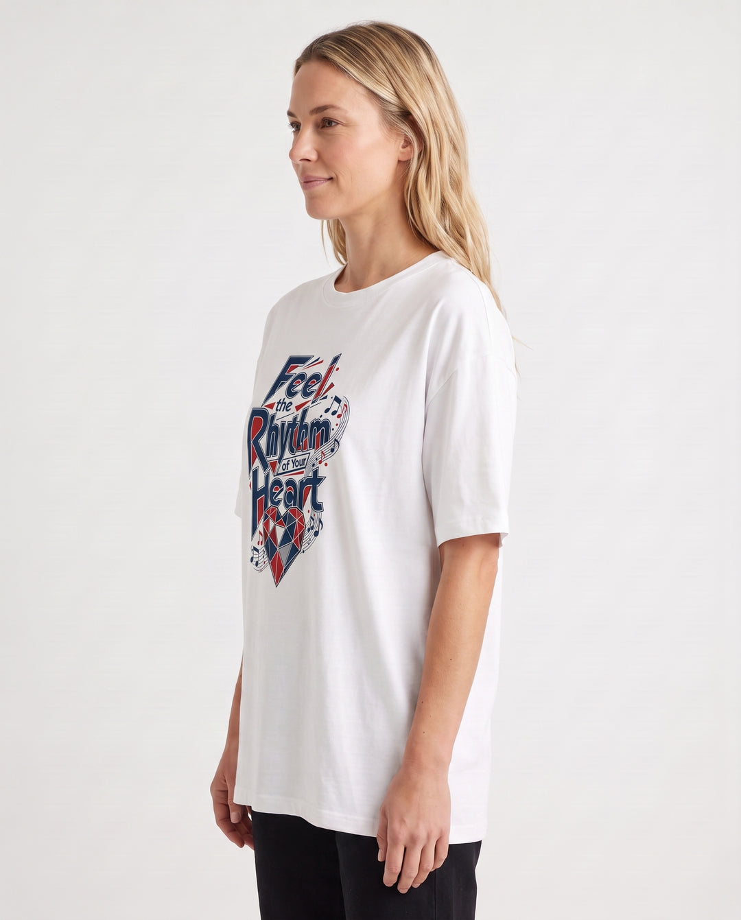 Feel The Rhythm Of Your Heart White T-Shirt mockup 2