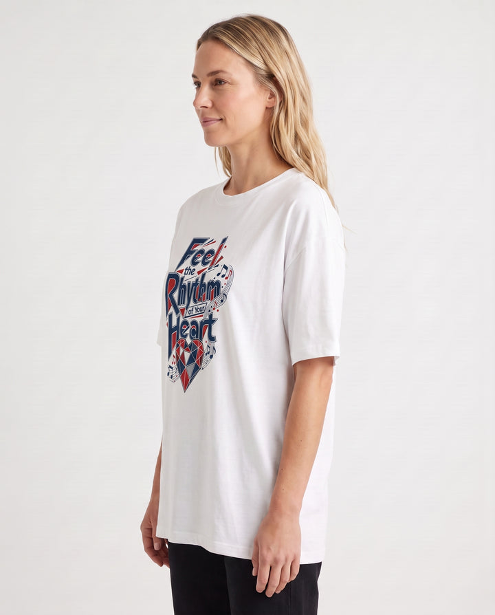 Feel The Rhythm Of Your Heart White T-Shirt mockup 2
