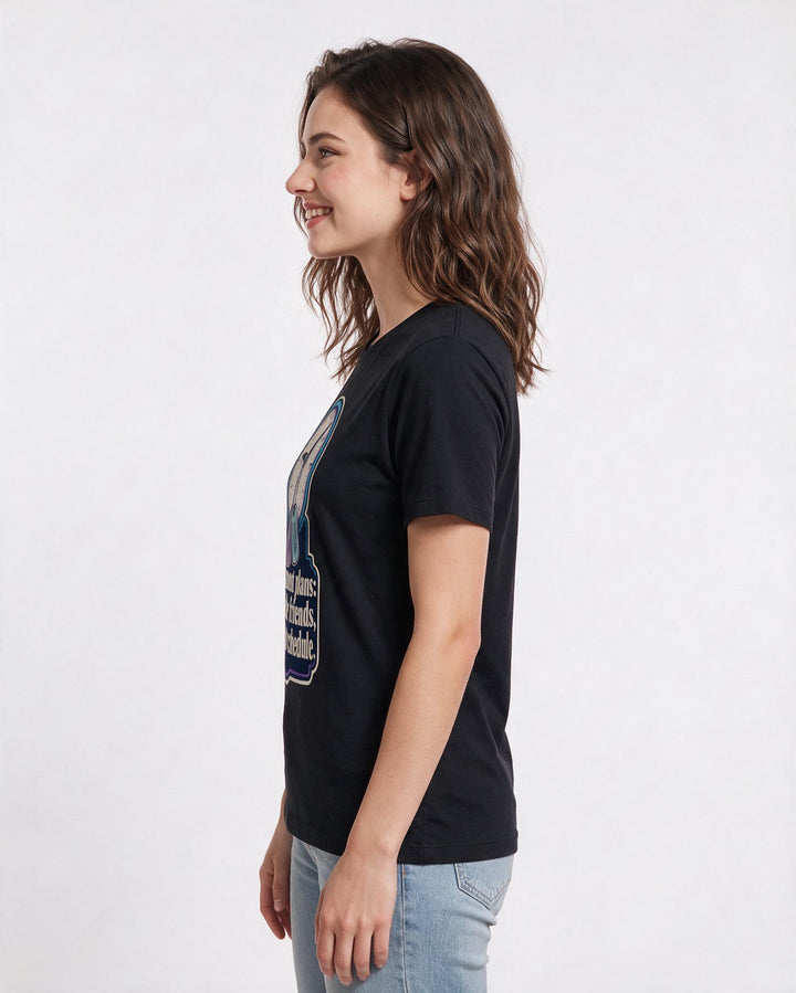 Veteran Women's Black T-Shirt – Retirement plans: find the friends, keep the schedule. product image 2