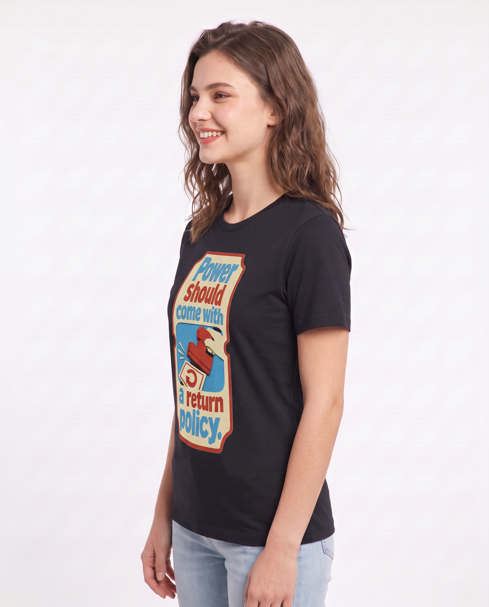 Graphic Women's Black T-Shirt - Power should come with a return product image 2