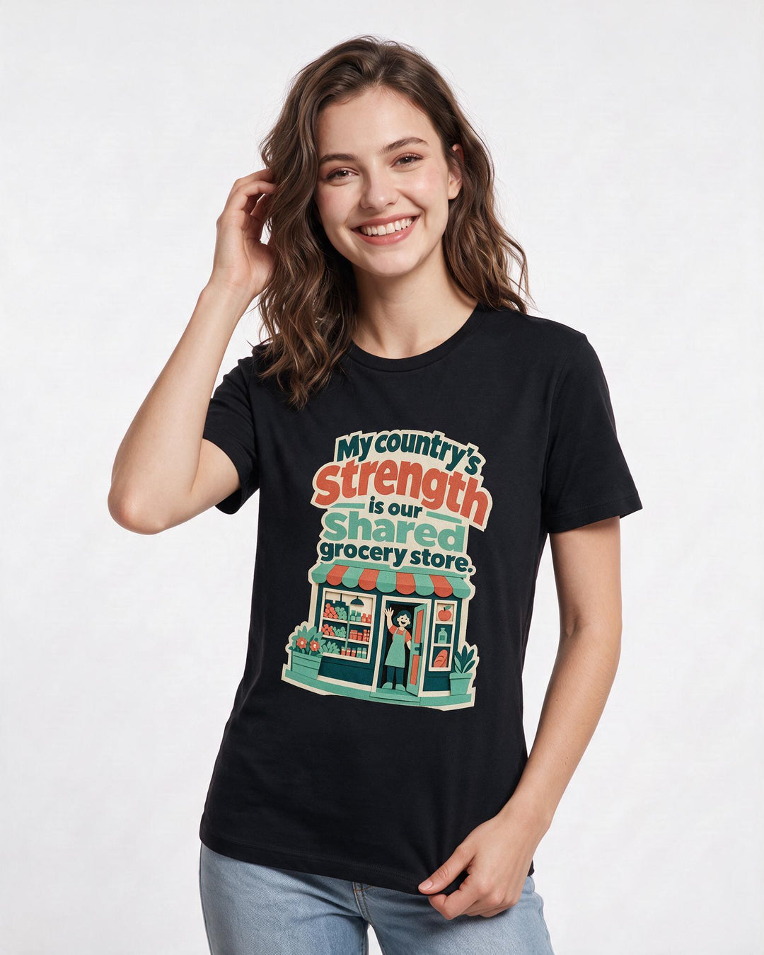 Patriotic Women's Black T-Shirt – My country's strength is our shared product image 3