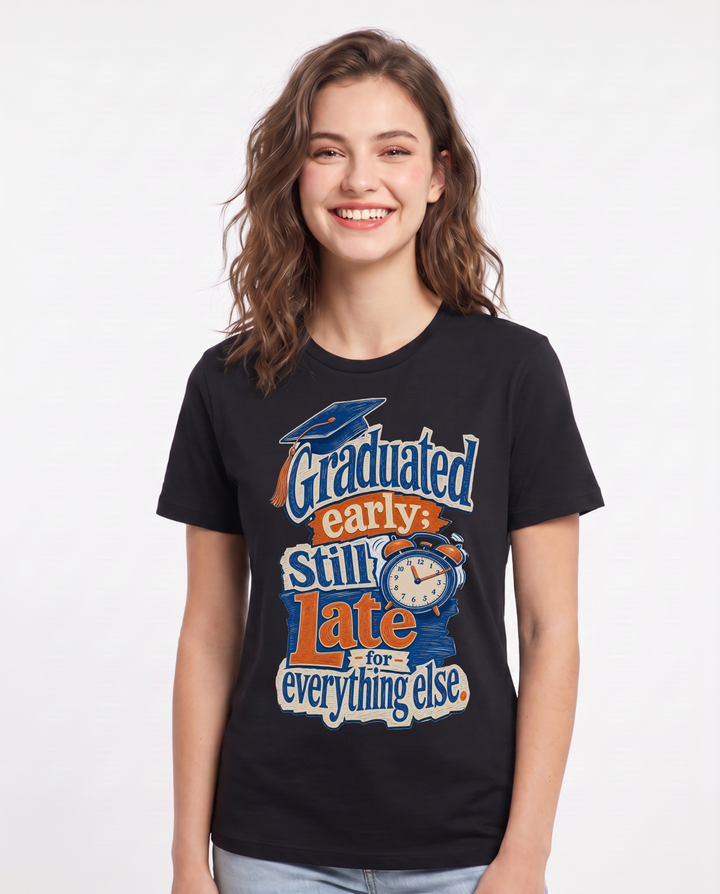 Graduation Black T-Shirt for Women – Everyday Expression Graphic Tee product image 3