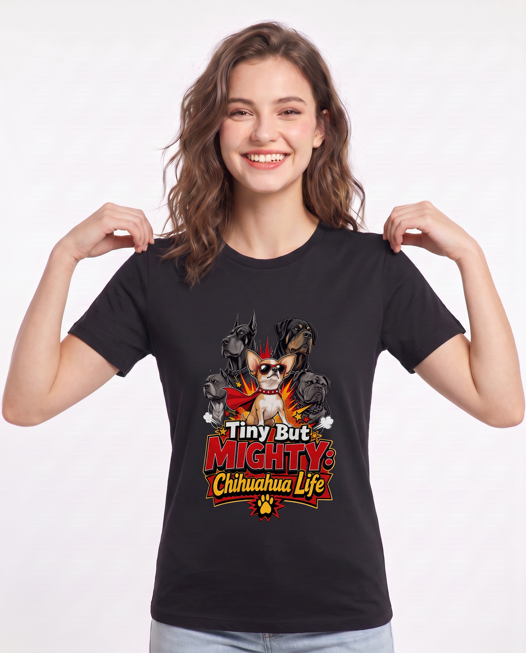 Tiny But Mighty: Chihuahua Life Women's Black T-Shirt product image 1