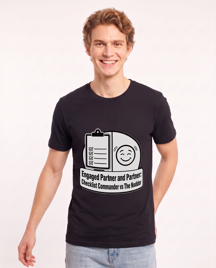 Engaged Partner and Partner: Checklist Commander vs The Nodder Men's Black T-Shirt product image 1