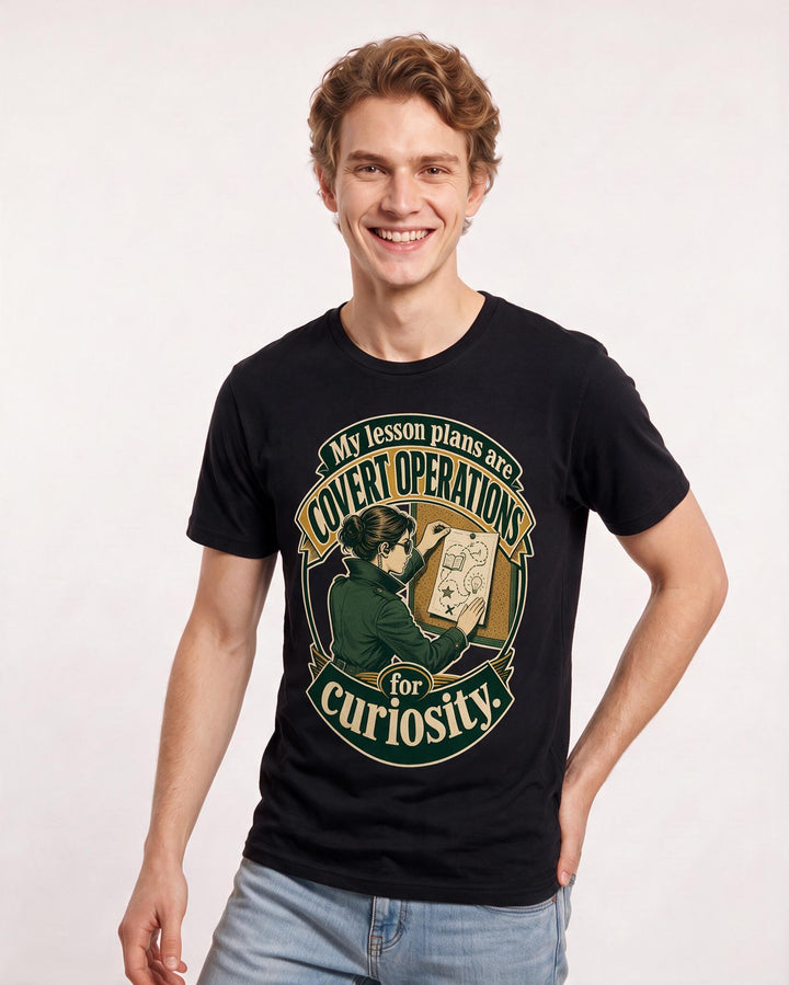 Teacher Men's Black T-Shirt – My lesson plans are covert operations for curiosity. product image 3