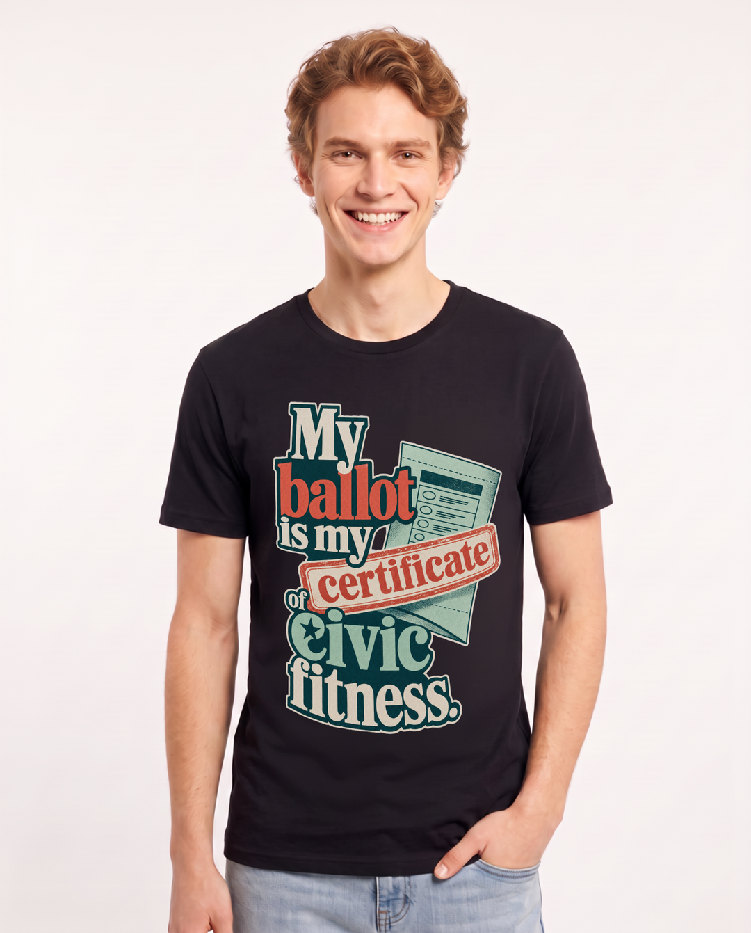 Political Statement Men's Black T-Shirt – My ballot is my certificate of civic fitness. product image 1