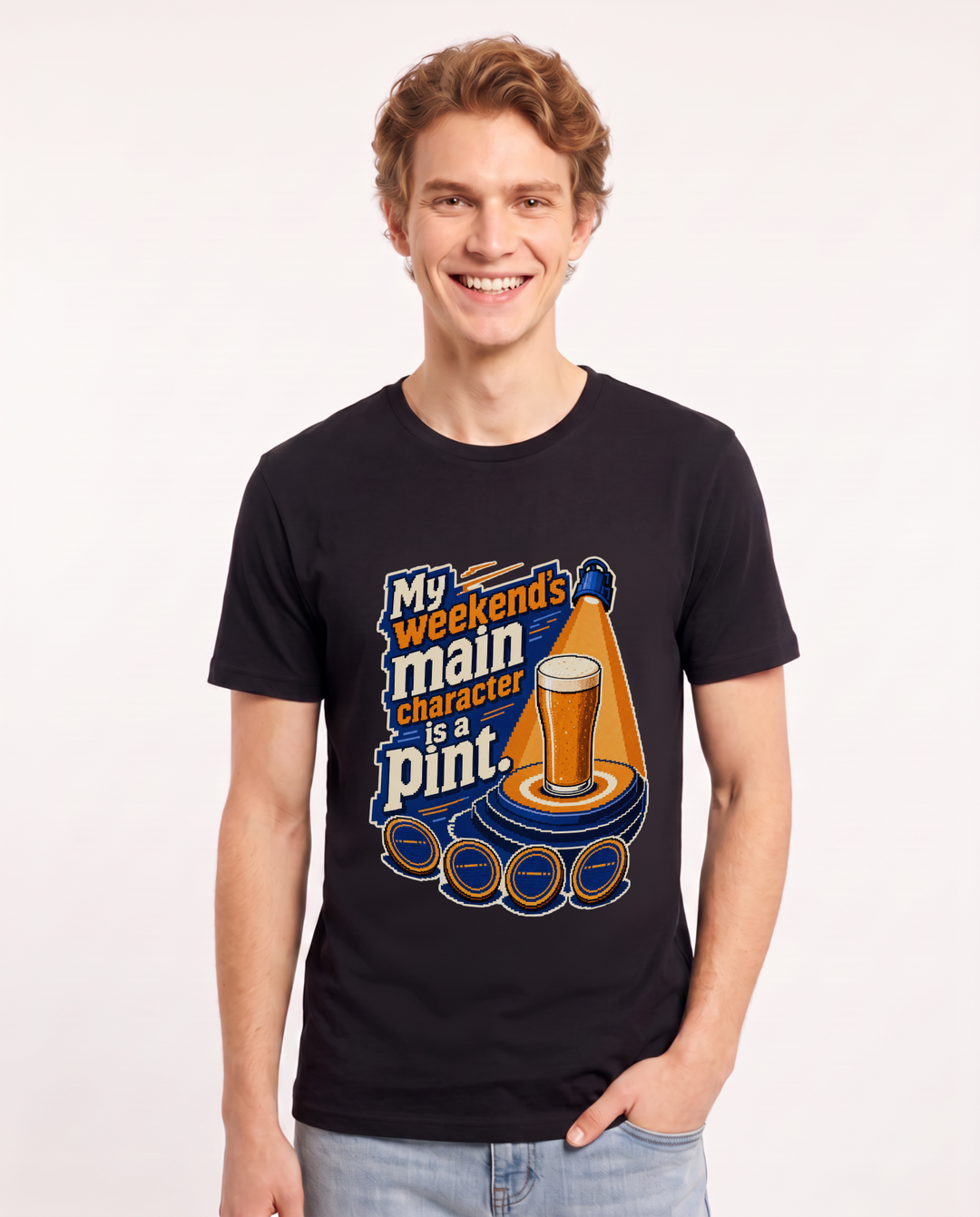 Beer Men's Black T-Shirt – My weekend’s main character is a pint. product image 1