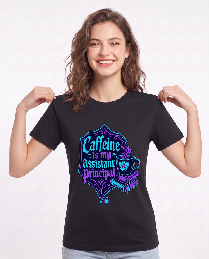 Teacher Gift Women's Black T-Shirt - Caffeine is my assistant product image 3