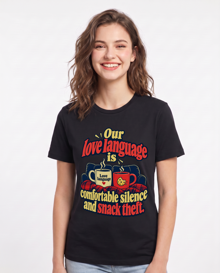Couples Black T-Shirt for Women – Everyday Expression Graphic Tee product image 3