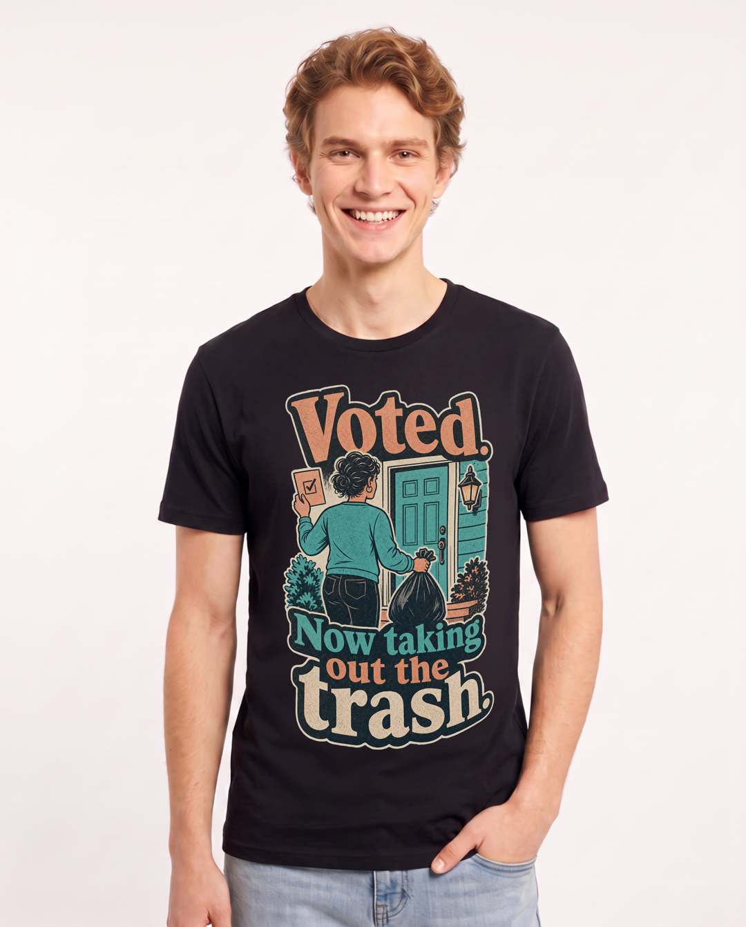 Political Statement Men's Black T-Shirt – Voted. Now taking out the trash. product image 1