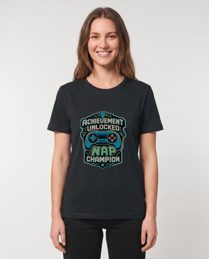 Achievement Unlocked: Nap Champion Black T-Shirt mockup 1