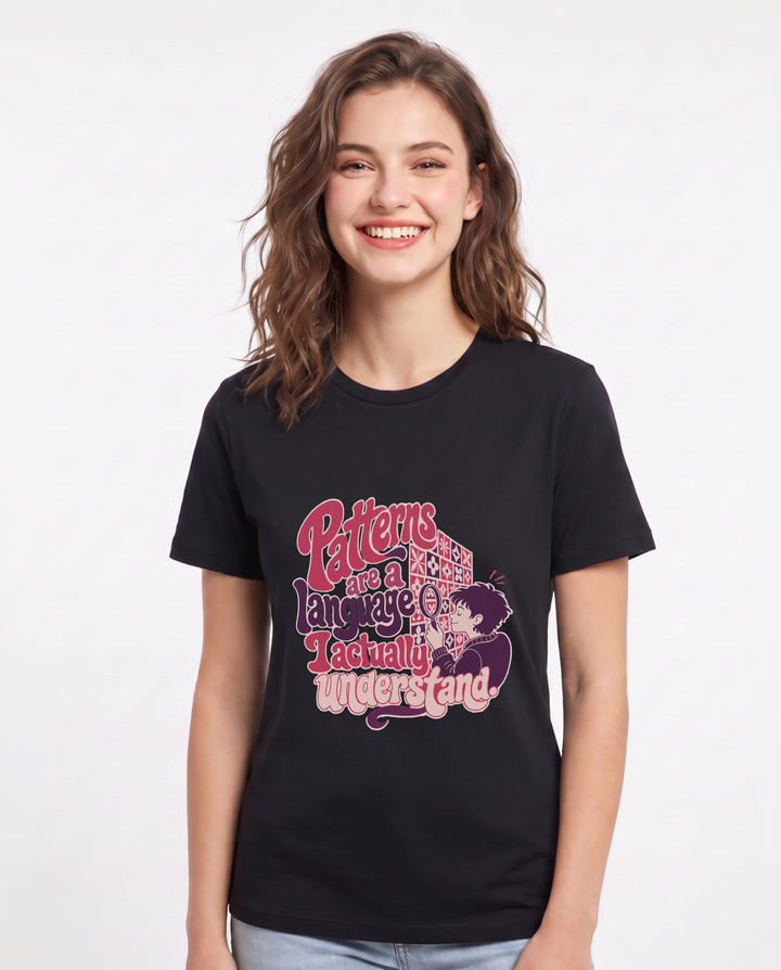 Neurodiversity Women's Black T-Shirt – Patterns are a language I actually understand. product image 1