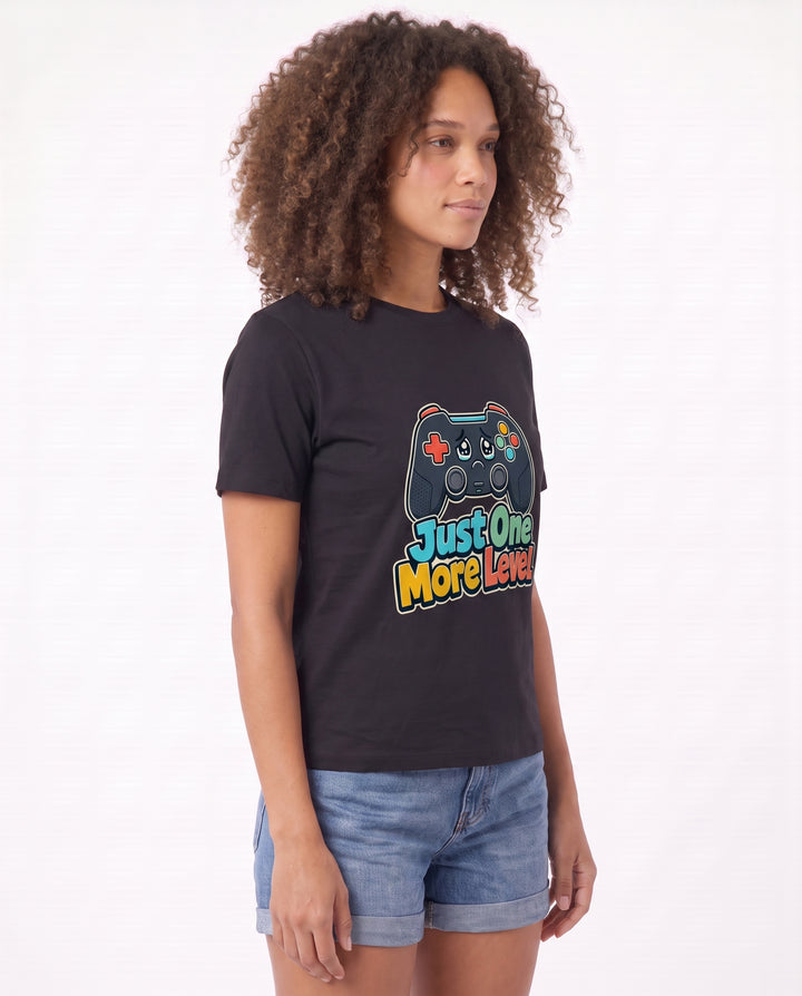Just One More Level Black T-Shirt mockup 2