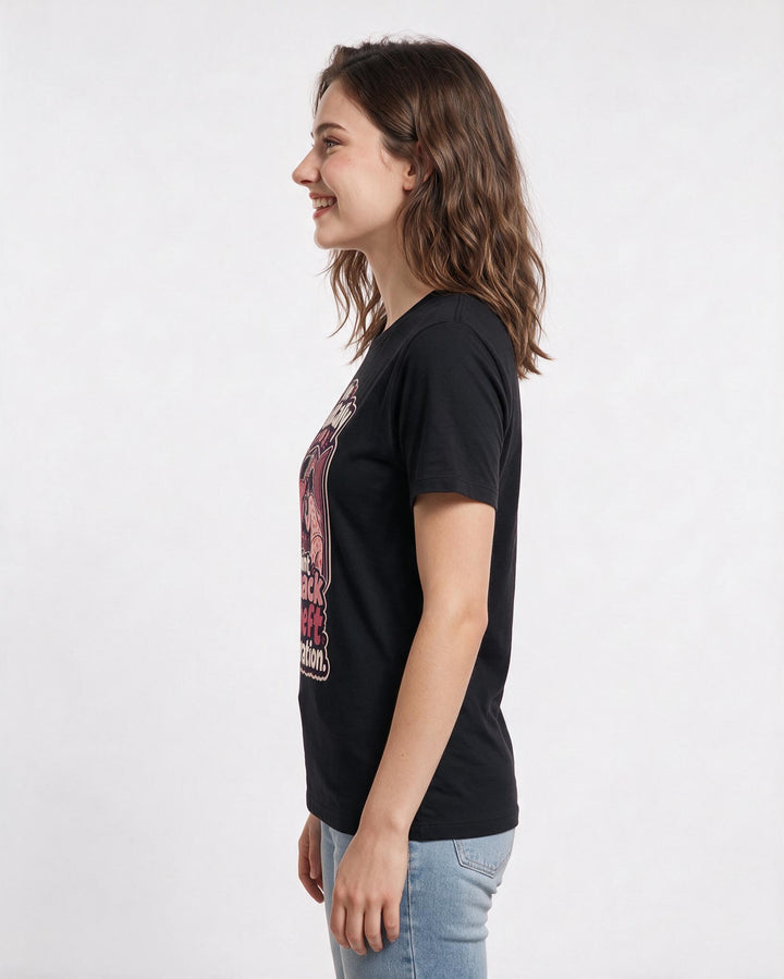 Funny Couples Women's Black T-Shirt – We basically run a joint snack theft operation. product image 2