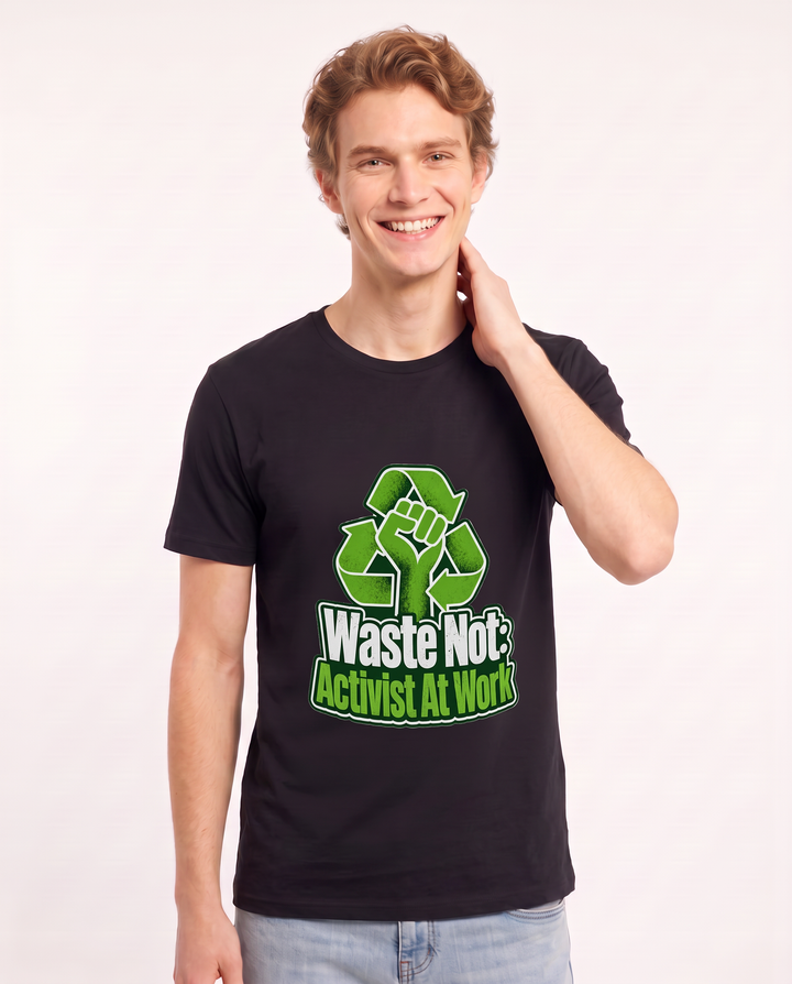 Waste Not: Activist At Work Men's Black T-Shirt product image 1