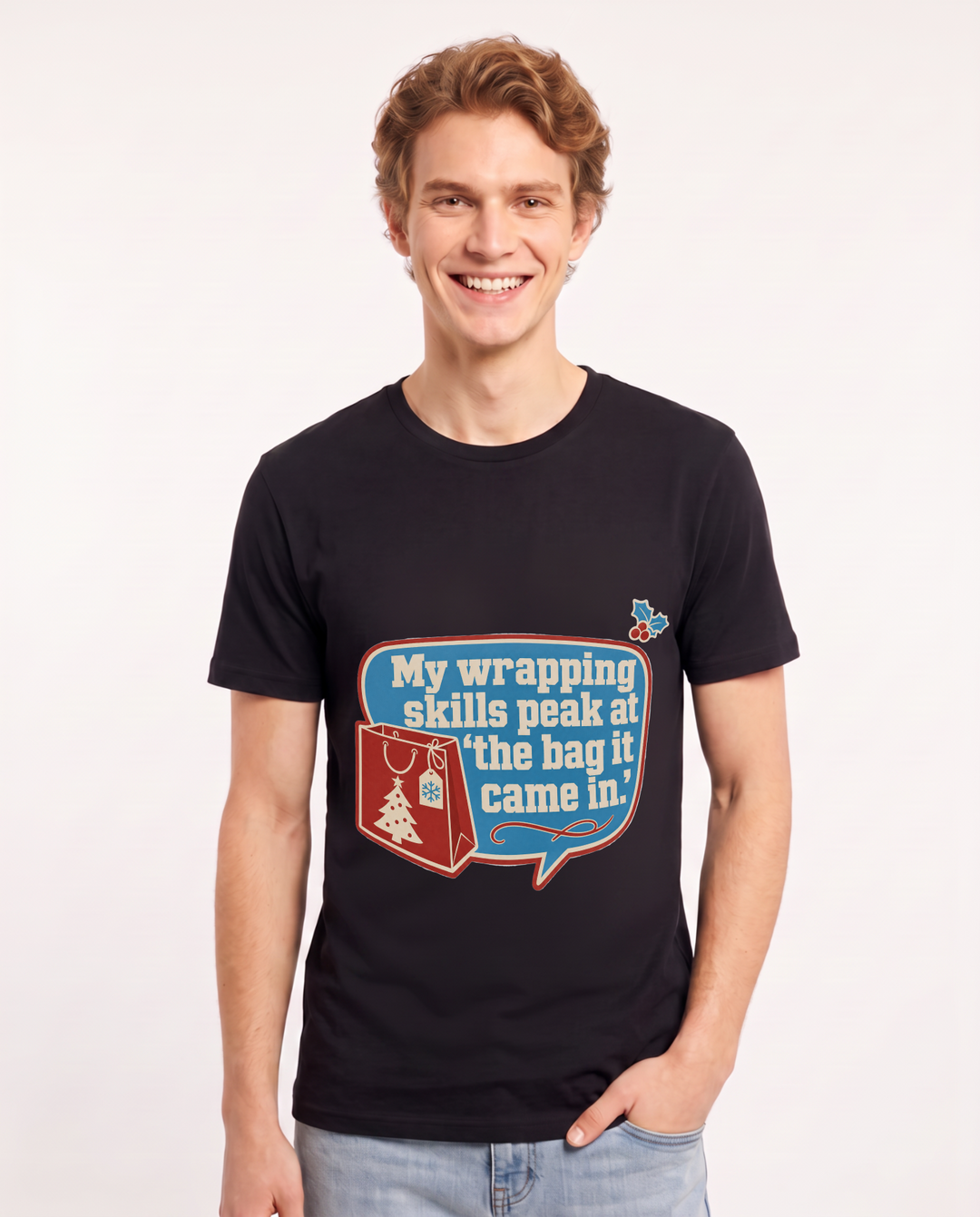 Christmas Men's Black T-Shirt - My wrapping skills peak at 'the bag it product image 1