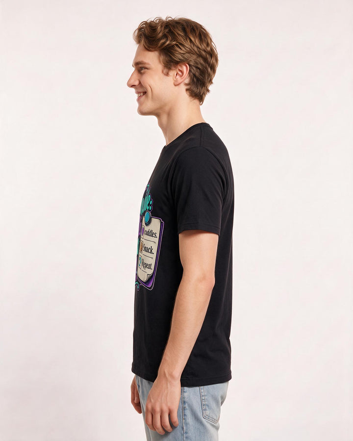 Family Men's Black T-Shirt – Schedule: cuddles. Snack. Repeat. product image 2