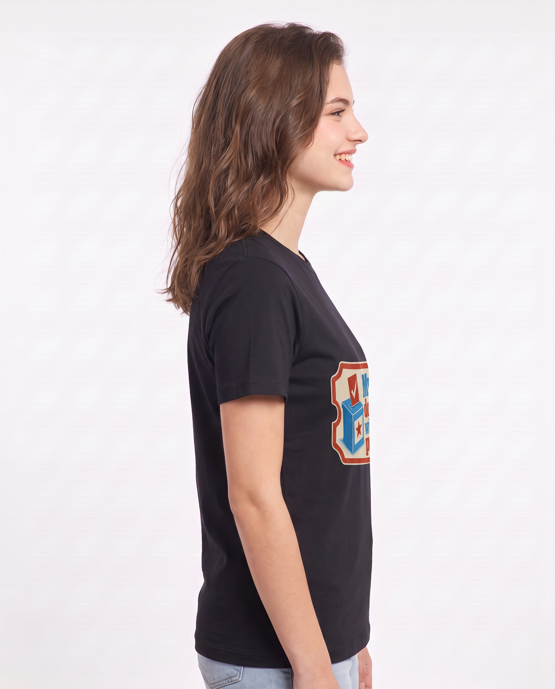 Graphic Women's Black T-Shirt - My vote does not come with a loyalty product image 2