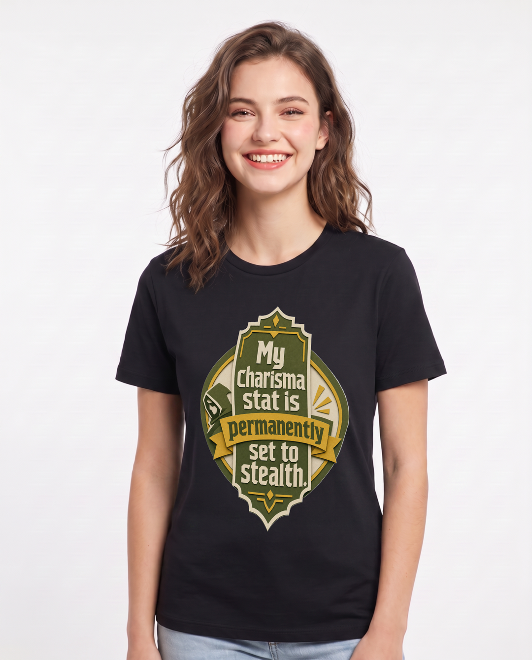 Gaming Women's Black T-Shirt - My charisma stat is permanently set to product image 1