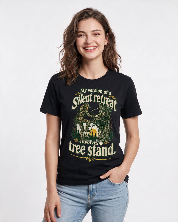 Hunting Women's Black T-Shirt – My version of a silent retreat product image 3