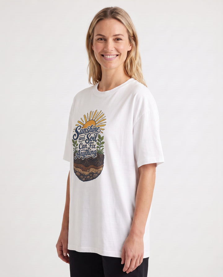 Sunshine And Soil Can Fix Anything White T-Shirt mockup 2