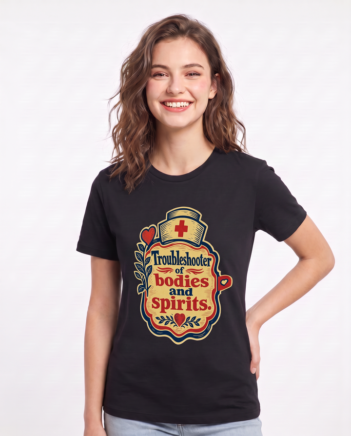 Nurse Gift Women's Black T-Shirt - Troubleshooter of bodies and product image 3