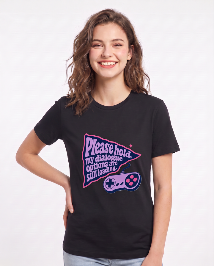 Gaming Women's Black T-Shirt - Please hold, my dialogue options are product image 3