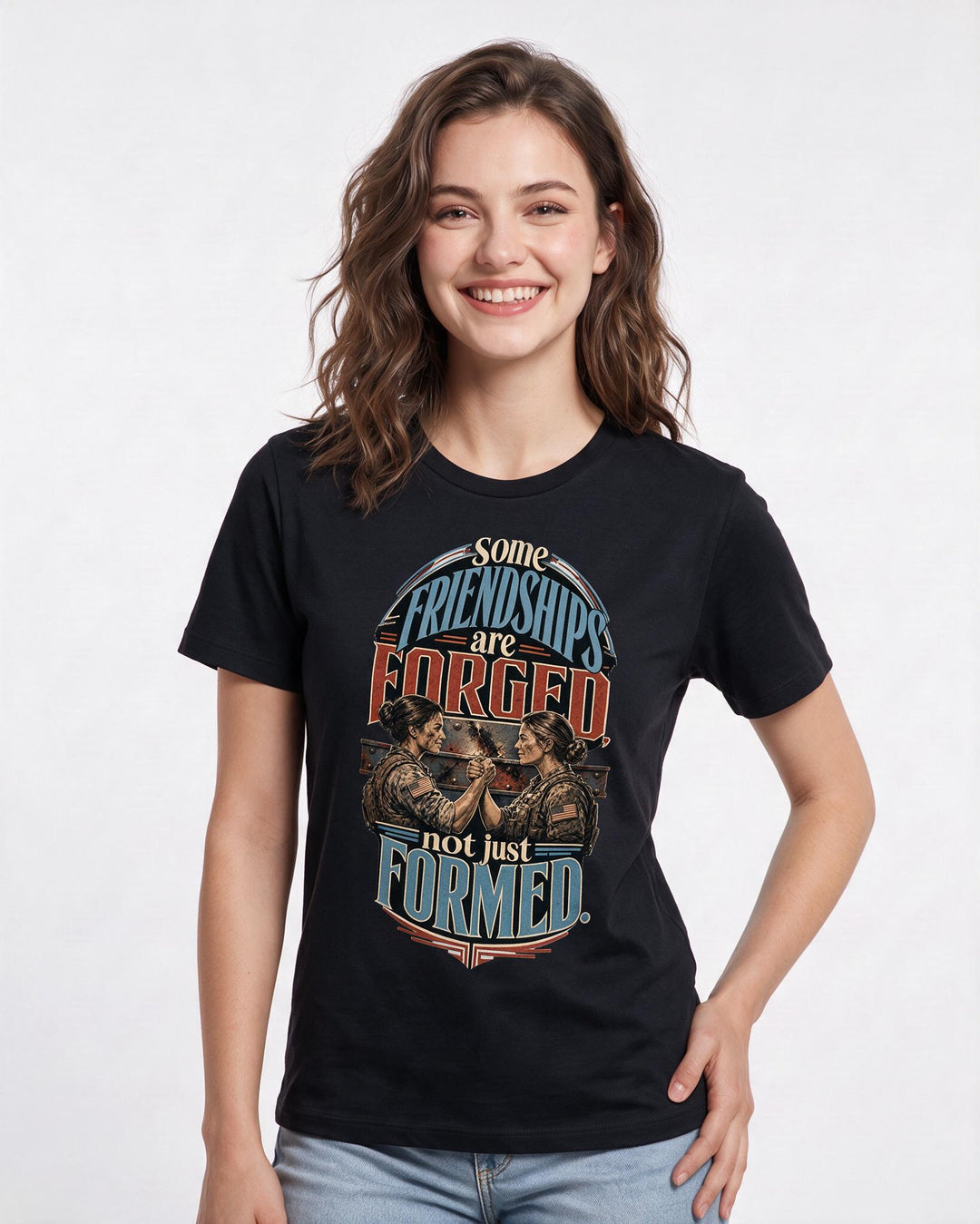 Veteran Women's Black T-Shirt – Some friendships are forged, not just formed. product image 3