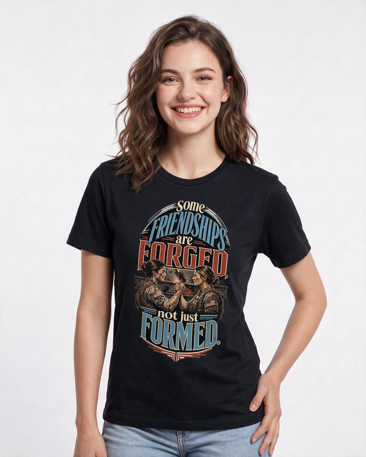 Veteran Women's Black T-Shirt – Some friendships are forged, not just formed. product image 3