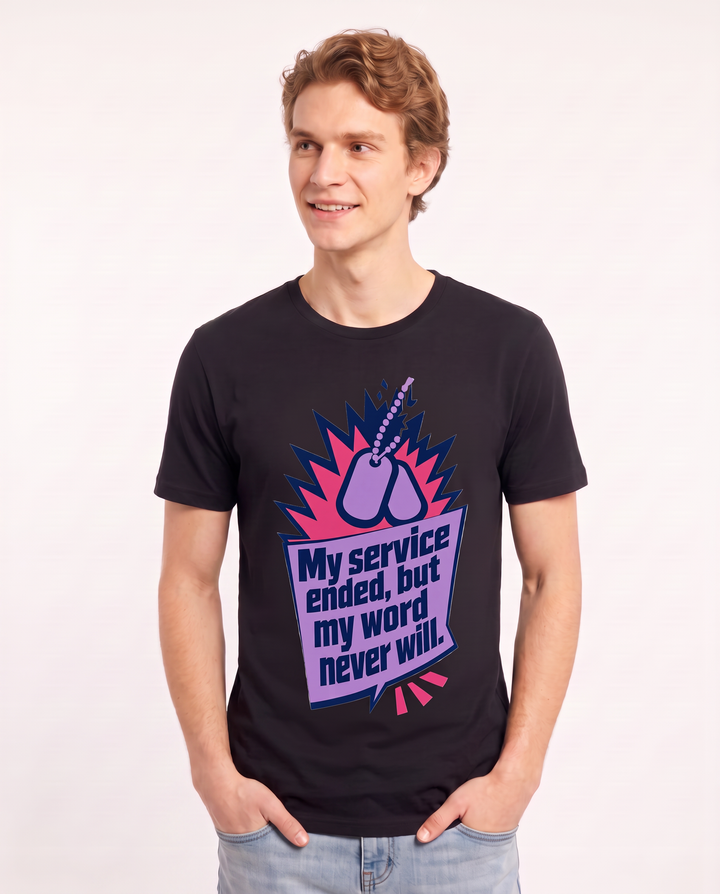 Graphic Men's Black T-Shirt - My service ended, but my word never product image 3