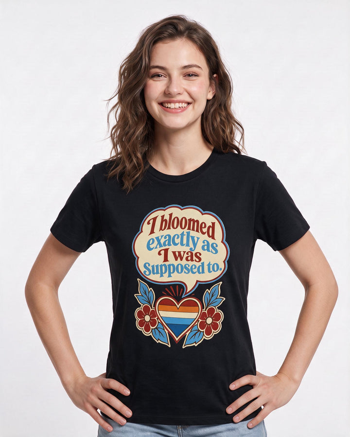 Graphic Women's Black T-Shirt - I bloomed exactly as I was supposed product image 3