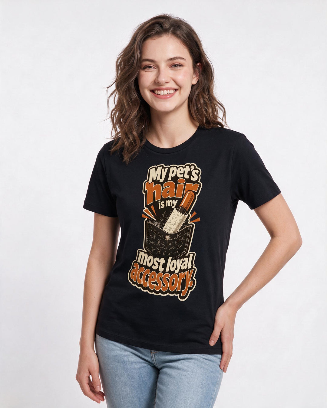 Funny Cat Lover Women's Black T-Shirt – My pet's hair is my most loyal accessory. product image 3