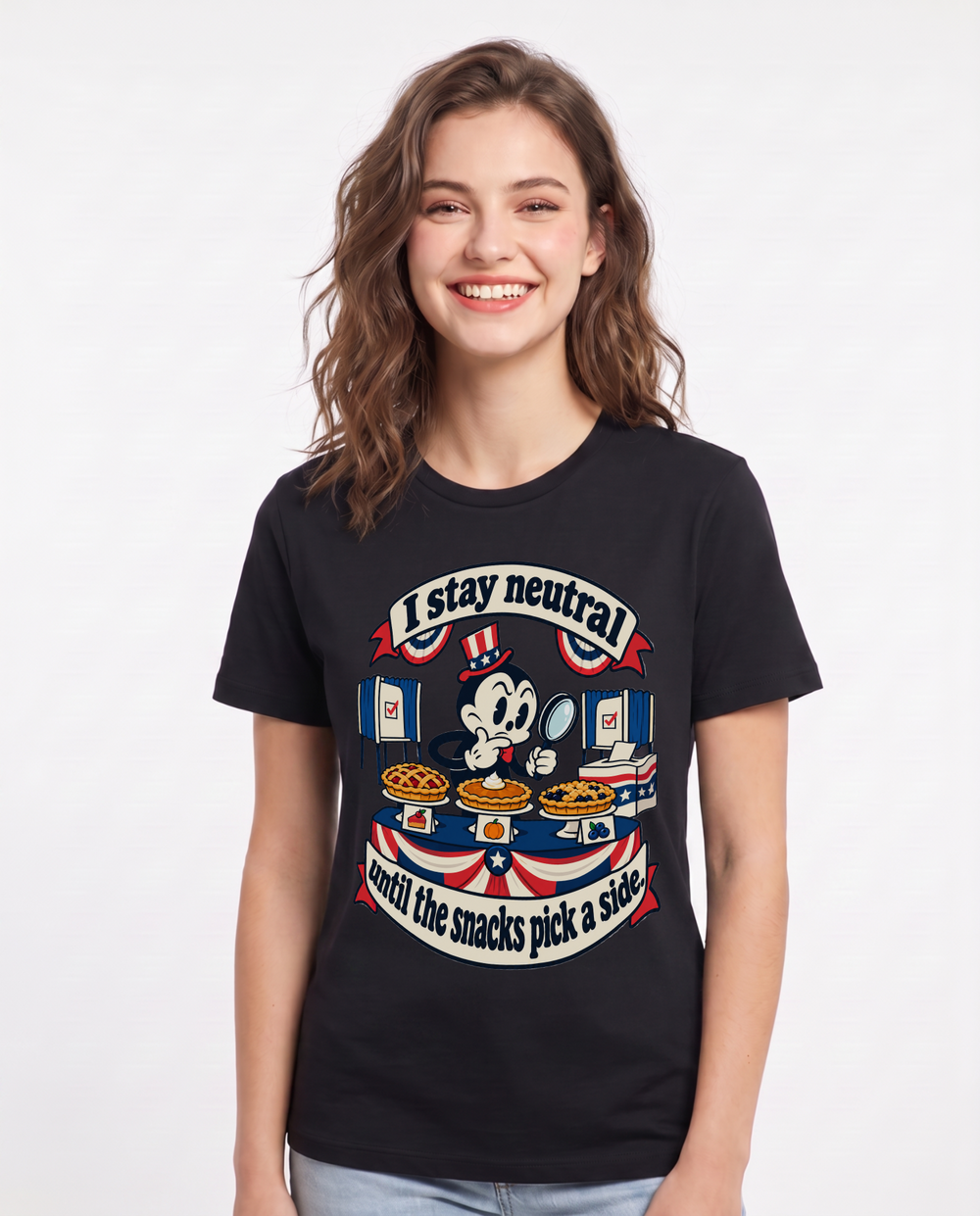 I stay neutral until the snacks pick a side. Women's Black T-Shirt product image 2